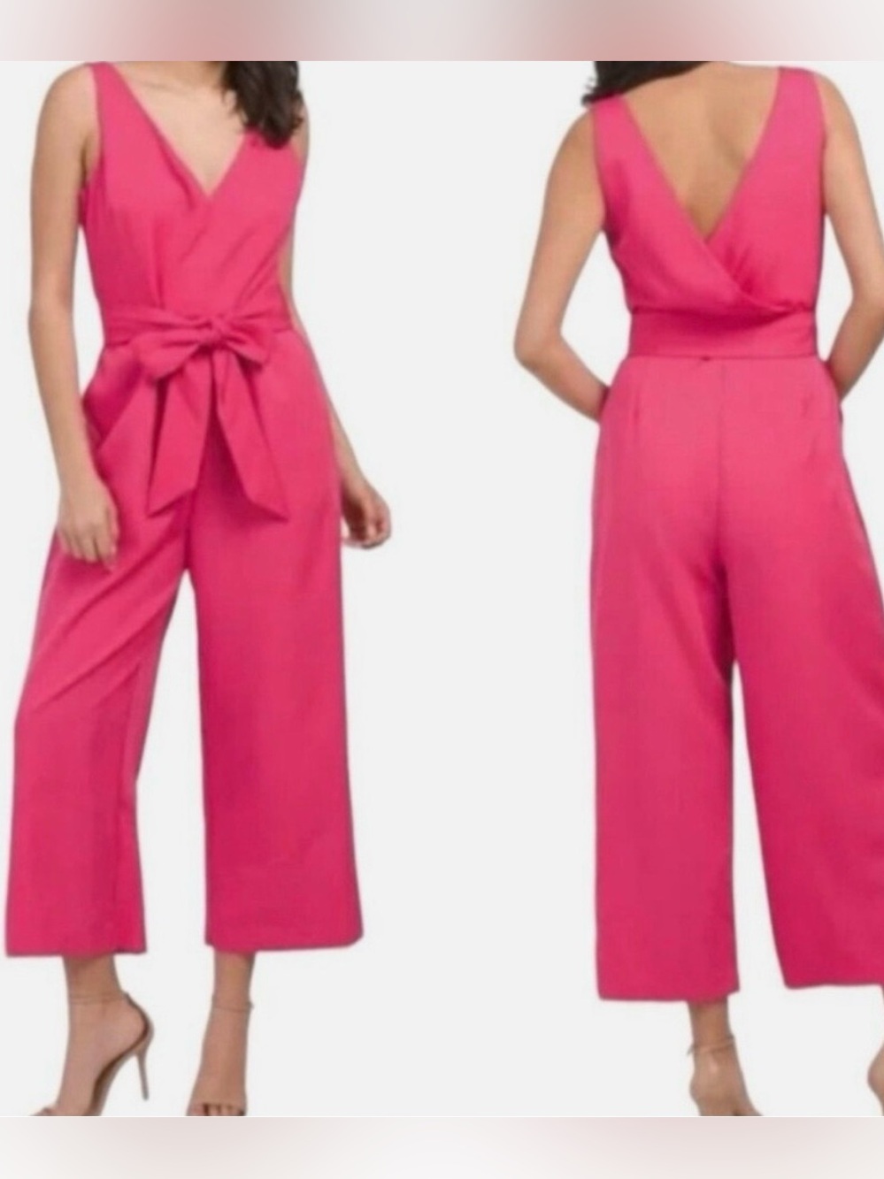 LIKE NEW Sam Edelman Women’s Pink Jumpsuit ~ Cropped Wide-Leg Waist Tie Belt ~ 8